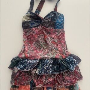 Paisley Patchwork Ruffle Sundress in Pink, Blue and Green